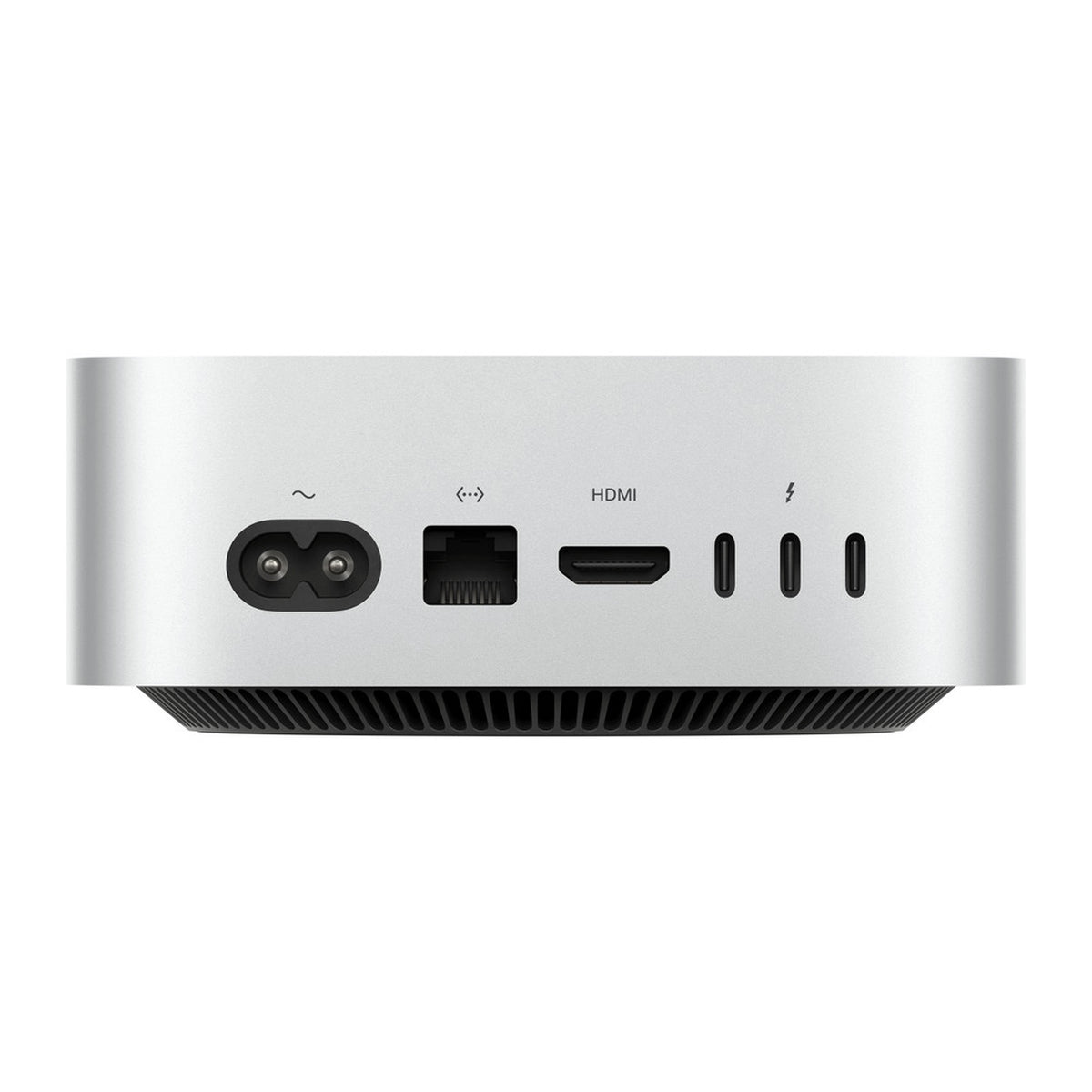 Parte trasera del Mac Mini M5 Pro: tres puertos Thunderbolt, HDMI y Ethernet